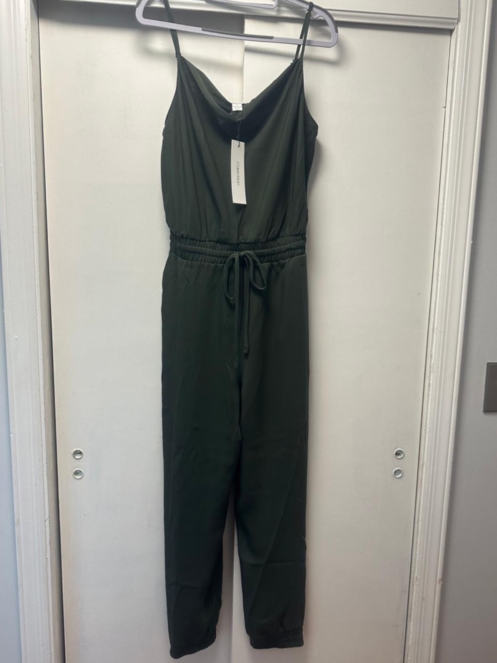 Calvin Klein Olive Green Spaghetti-Strap Jumpsuit